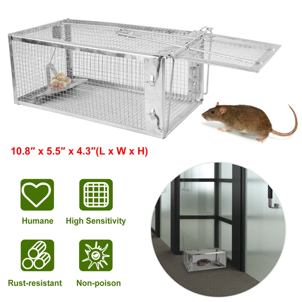 Rat Trap Cage Humane Live Rodent Trap Cage Galvanized Iron Mice Mouse Control Bait Catch with Detachable U Shaped Rod