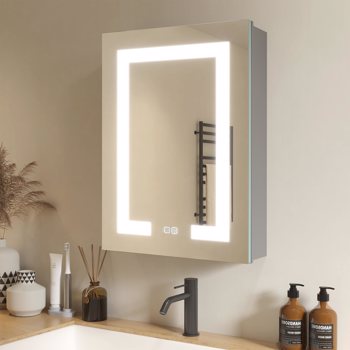 LED Bathroom Wall Medicine Cabinet Mirror 20\\"×28\\" with Storage Recessed or Surface Dimmable 3 Colors Temperature Anti-Fog Adjustable Shelf 2 Sockets 2 USB Interfaces[Unable to ship on weekends]