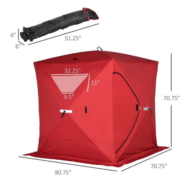 2-4  Person Pop-up Ice Fishing Tent,Red Ice Shanty  80.75" L x 70.75" W x 70.75"