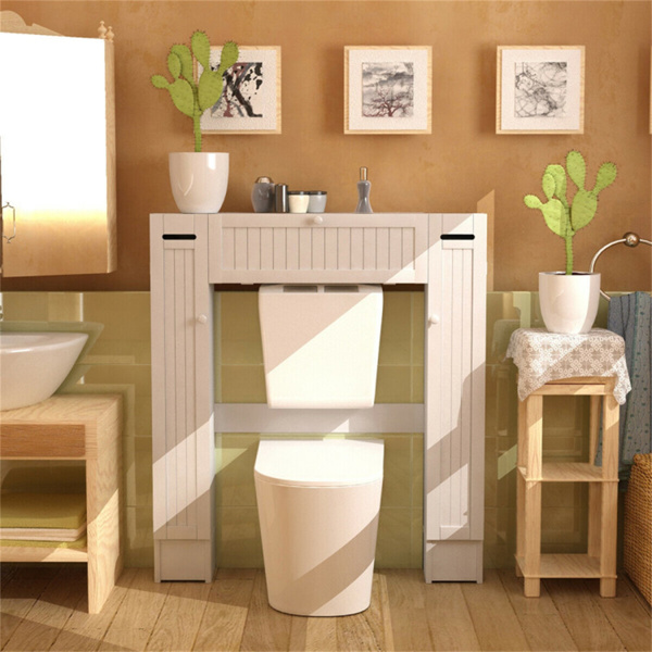 White Bathroom Cabinet/Over The Toilet Storage Cabinet with 2 Cabinets