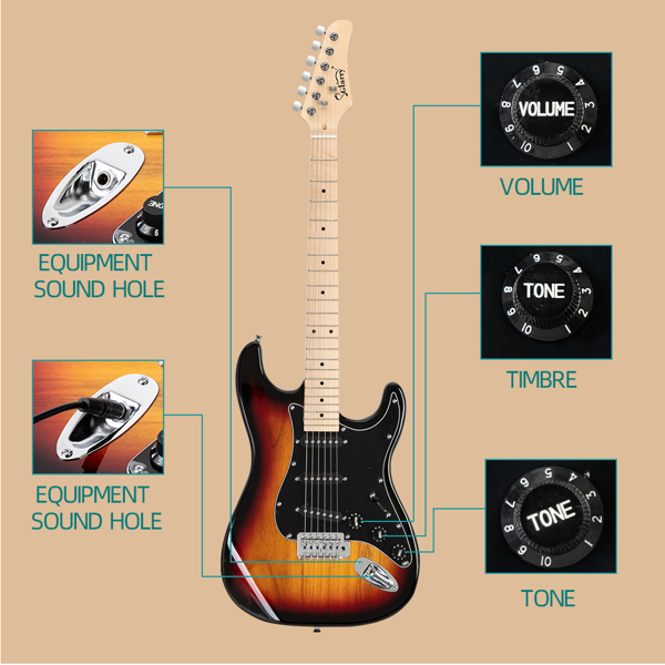 GST Stylish Electric Guitar Kit with Black Pickguard Sunset Color