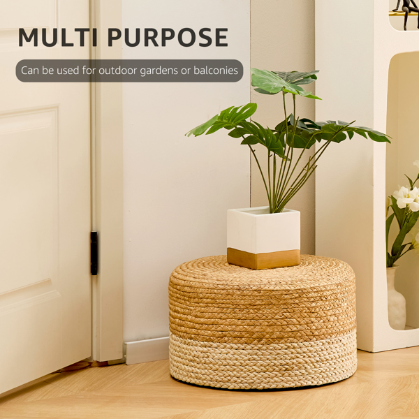 Round Pouf Ottoman, Natural Hand Knitted Footrest Poof, Rustic Lounge Pouffe, Boho Pous Foot Stool, Accent Table or Seat (Natural Cattail + White Corn Husk, 17.7 * 17.7 * 9.84)