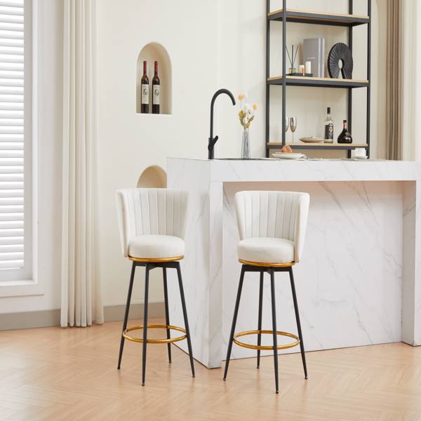 Counter Height Bar Stools Set of 2, 360° Swivel Upholstered Barstools with Backs and Metal Legs, 26