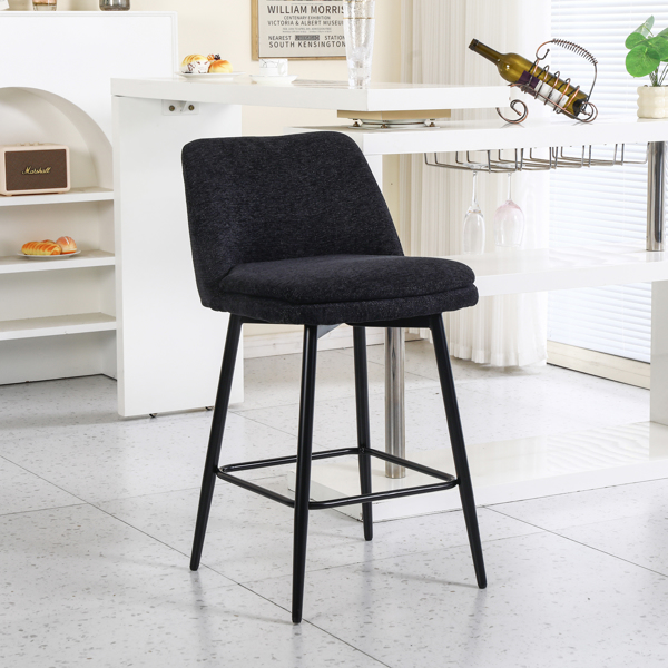 Counter Height Swivel Bar Stools Set of 2, 360° Swivel Upholstered Barstools with Back and Metal Legs, 25.6" Seat Height,Counter Stools for Kitchen Island and Pub,Linen Cloth,Black Linen.