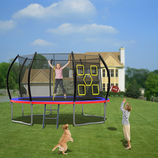 12FT Trampoline with Enclosure - Recreational Trampolines with Ladder, ASTM Approval Outdoor Trampoline for Kids