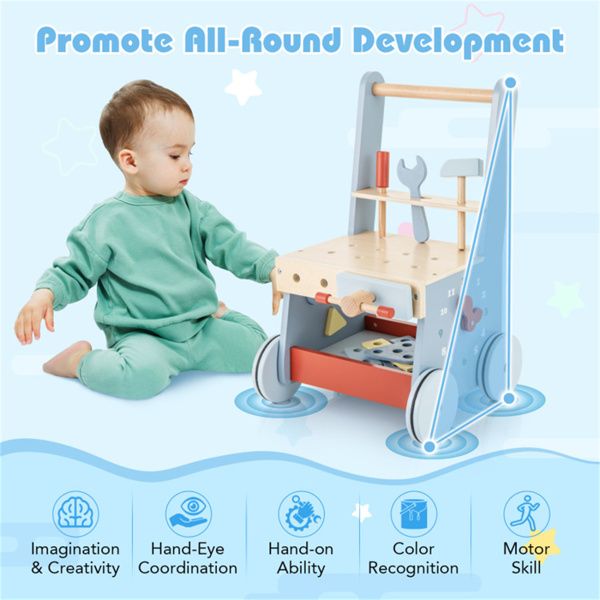  Wooden Baby Walker with Multi-Activity Center