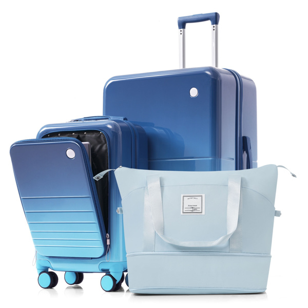 3-Piece Luggage Set with 20" Front-Opening Carry-On, 28"  Suitcase, and Expandable Travel Bag, blue