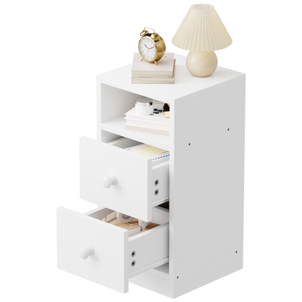 Night Stand with Two Drawer White 2PCS