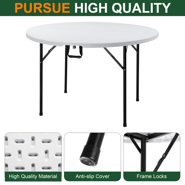 【Replace 94515737】48inch Round Folding Table Outdoor Folding Utility Table White