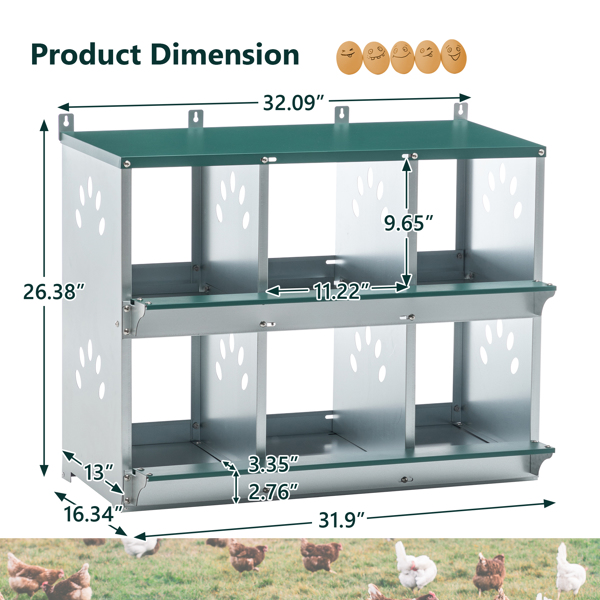 6 Room Metal Chicken Nesting Boxes 6 Compartment Egg Coop