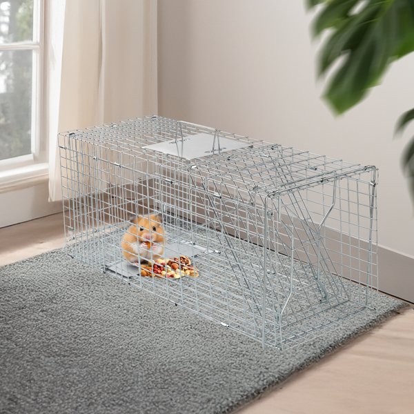 32" Live Animal Cage Trap, Heavy Duty Folding Raccoon Trap, Humane Cat Trap with Handle for Rabbits, Stray Cats, Squirrels, Raccoons, Skunk, Mole, Groundhogs and Opossums