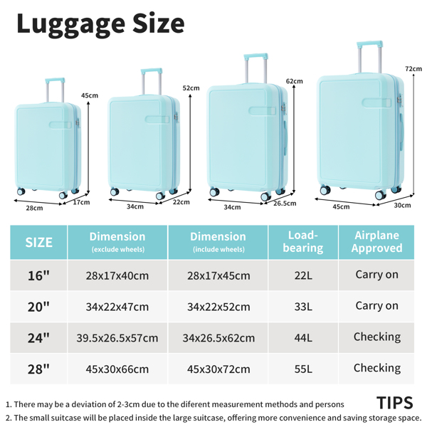 4 Piece Luggage Set with Compression Packing Cubes for Suitcase Expanable Spinner Wheels Lightweight Suitcase with TSA Lock 16 IN+20IN+24IN+28IN