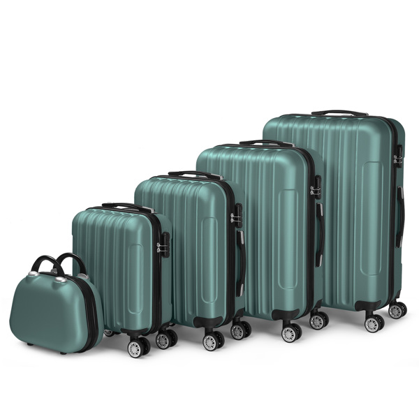 Product Name: FCH Vertical Stripe Five-Piece Set ABS Luggage 16in, 20in, 24in, 28in + 12in Handbag with ABS Material and Steel Telescopic Handle in Trendy Turquoise