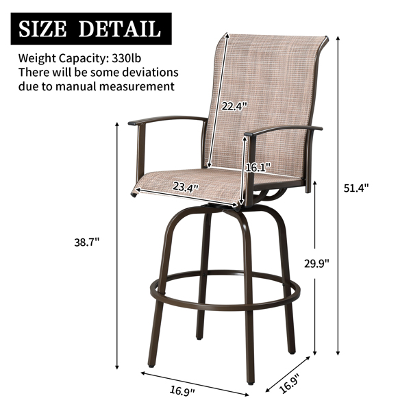 2pcs Wrought Iron Swivel Bar Chair Patio Swivel Bar Stools Brown