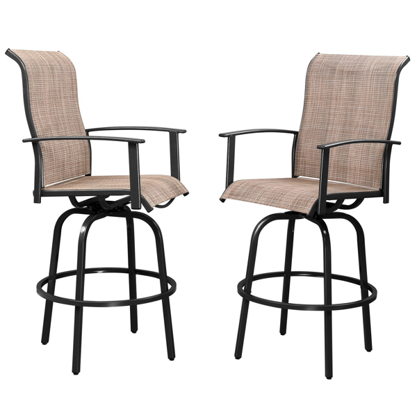 2pcs Wrought Iron Swivel Bar Chair Patio Swivel Bar Stools Black