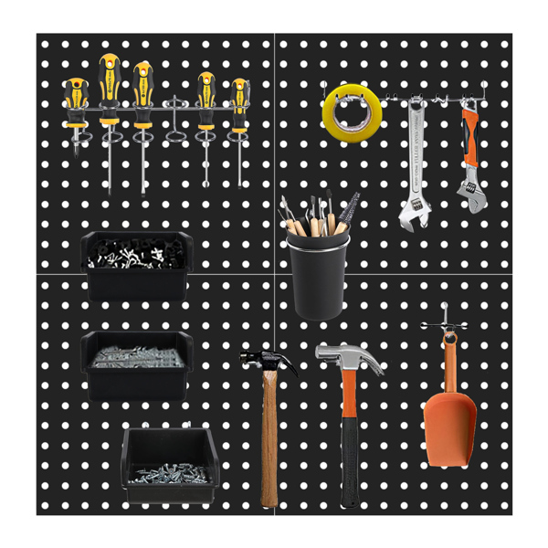 Metal Pegboard Panels for Wall Garage Utility Tools Pegboard Storage System for Workbench, Shop, Modular Peg Board Organizer Board Kit(Pack of 4, Black)