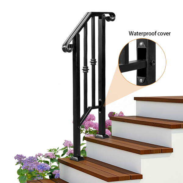 Matte Black Outdoor 1st Tier Iron Handrail