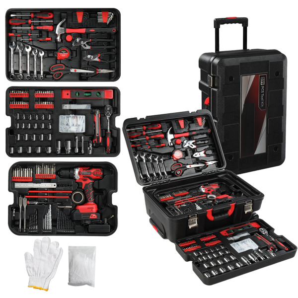 599 PCS Home Tool Set Kit, Auto Repair Tool Kit with Rolling Tool Box, Mechanic Tool Sets with 21V Max Cordless Power Drill