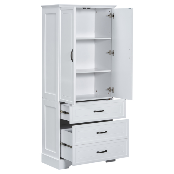 Tall Bathroom Storage Cabinet, Cabinet with Two Doors and Drawers, Adjustable Shelf, MDF Board, White