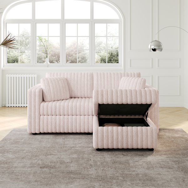 75.6"Soft  Modular 2-person Sofa with Hydraulic Lift. Highly Comfortable & Stylish. Matches 30.7" Ottoman. Ideal for Bedroom & Living Room. Light Pink