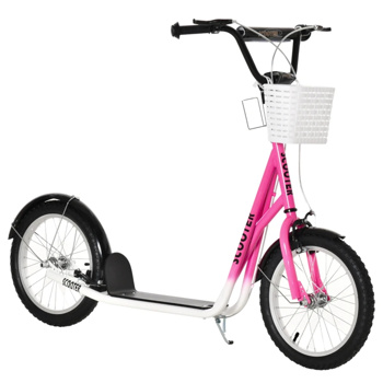 Youth Scooter with Adjustable Handlebars and plastic basket  16\\" Inflatable Rubber Tires  -Pink