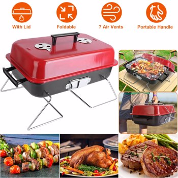 Portable Charcoal Grill, Tabletop Outdoor Barbecue Smoker, Small BBQ Grill for Outdoor Cooking Backyard Camping Picnics Beach