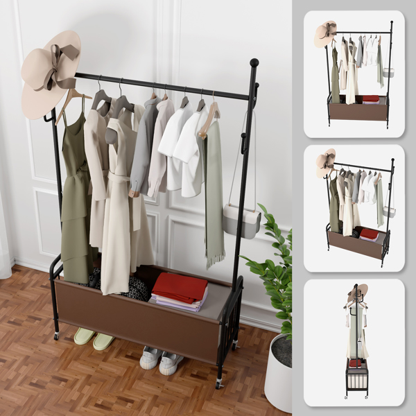 1pc, Clothes Rack with Wheels, Rolling Clothing Rack for Hanging Clothes, Heavy Duty Clothes Organizer Shelf for Hanging Clothe