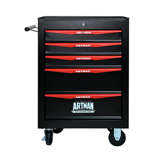 Rolling Metal Tool Chest with 5 Drawers, 20" 5-Drawer Tool Chest Cabinet with Ball Bearing Drawer Slides, Steel Tool Storage Box Organizer -BLACK&RED