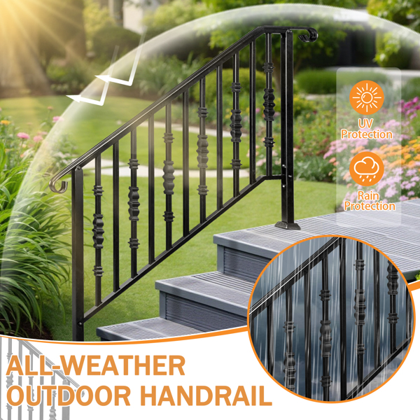 Matte Black Outdoor 4 Level Iron Handrail