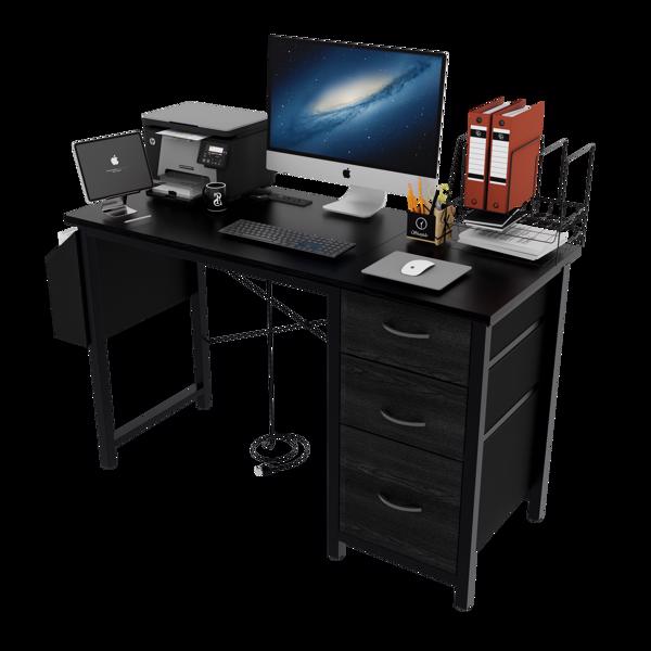 47.3"office desk with power outlet,3 drawers,Large Side Pocket, Desk Easy to Assemble,Frame stability Reversible,  for home desk, computer desk, game table,Writing desk,Vanity table, black