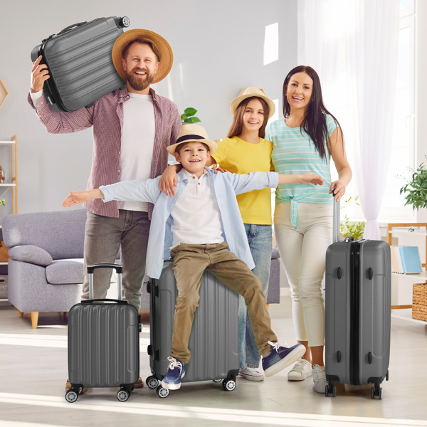 FCH Four-Piece Set Vertical Stripe ABS Luggage 16in, 20in, 24in, 28in with ABS Material and Steel Telescopic Handle in Classic Dark Grey