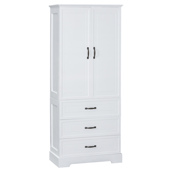 Tall Bathroom Storage Cabinet, Cabinet with Two Doors and Drawers, Adjustable Shelf, MDF Board, White