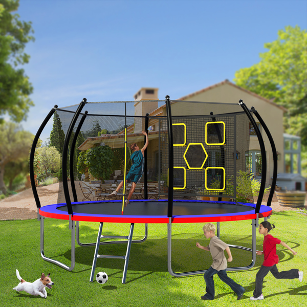 12FT Trampoline with Enclosure - Recreational Trampolines with Ladder, ASTM Approval Outdoor Trampoline for Kids