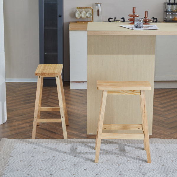 Set of 2 Saddle Seat Counter Stools, 24" Wood Bar Stools for Dining Room Kitchen Pub Chair, Wood Color