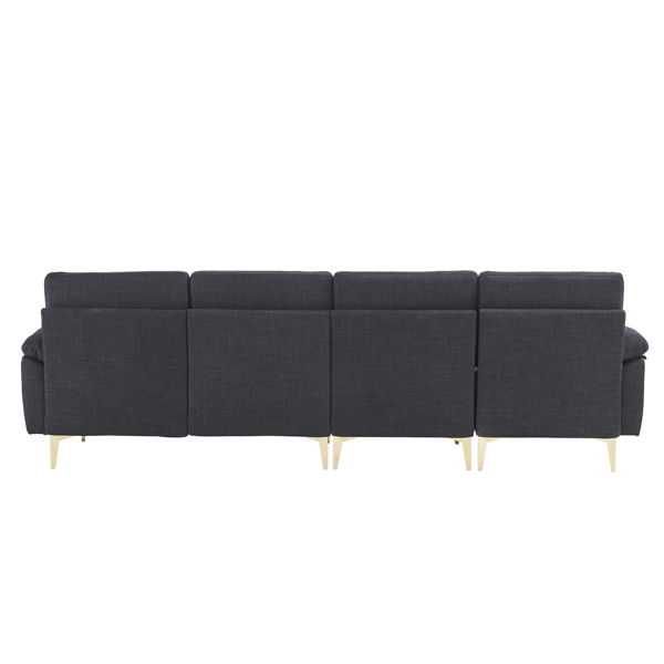 L-Shaped Sectional Sofa Couch for Living Room, Modern 4-Seater Tufted Linen Lounge Sleeper with Chaise, Black