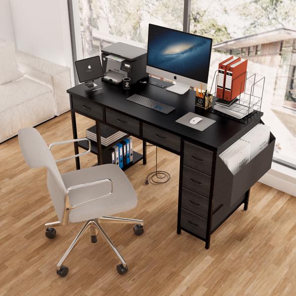 47.3" Computer Desk with 7 Drawers, Extra Large Side Pocket, and Power Outlets – Ideal for Home Office, Study, or Gaming –  Black