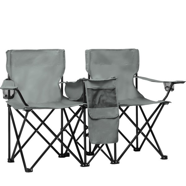 Portable Outdoor 2-Seat Folding Chair with Removable Sun Umbrella Grey