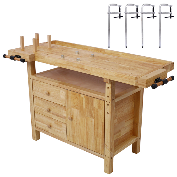 Wood Workbench - Wooden Workbench for Garage Workshop and Home, with Bar Clamps Set 12 inch x 3inch Throat,Pack of 4