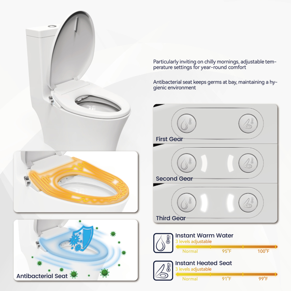 Electric Bidet Toilet Seat Adjustable Heated Seat with Dual Control Mode Elongated Smart Toilet Seat Portable Bidet with Nozzle Spray and Automatic Toilet Seat Closer[Unable to ship on weekends]