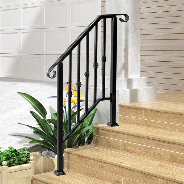 Matte Black Outdoor 2-Step Iron Handrail