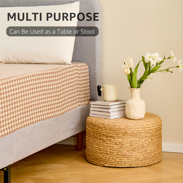 Round Pouf Ottoman, Natural Hand Knitted Footrest Poof, Rustic Lounge Pouffe, Boho Pous Foot Stool, Accent Table or Seat (Natural Water Hyacinth, 17.7 * 17.7 * 9.84)