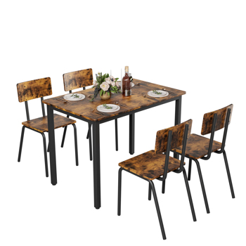 5-Piece Dining Table Set with 4 Chairs, 43\\" Kitchen Table & Chairs Set for 4, Dining Room Table with Metal Frame & MDF Board, Perfect for Small Space, Easy Clean