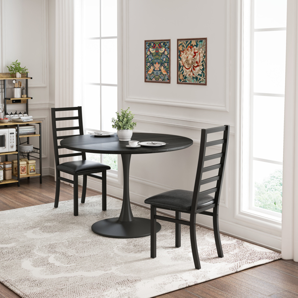 Dining Table Set for 2, 47 Inch Tulip Table with 2 Chairs for Dining Room ,Coffee Shop ,Small Spaces(Black Dining Table and Black Dining Chair )