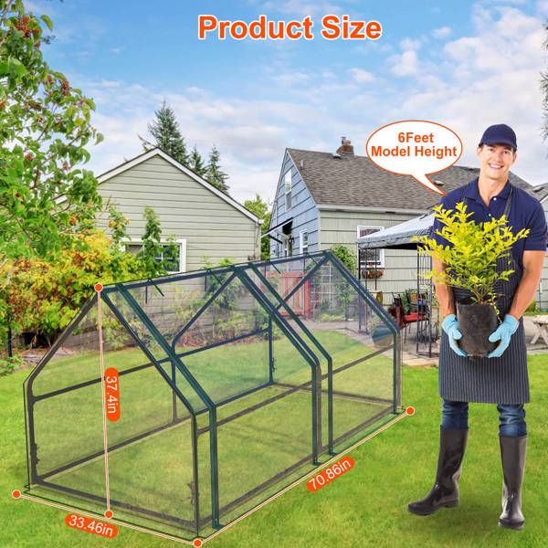 70.86*33.46*37.4 in Portable Mini Greenhouse With Roll-Up Zipper Doors Waterproof UV-Resistant PVC Cover Hot House For Indoor Outdoor Garden Patio Backyard 