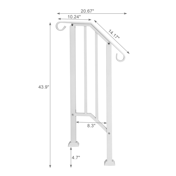 Handrails for Outdoor Steps, Iron Handrail Fits 1 Step, Transitional Handrail with Installation Kit, White（same as 20776451）