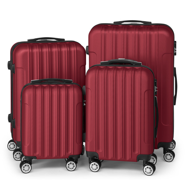 FCH Four-Piece Set Vertical Stripe ABS Luggage 16in, 20in, 24in, 28in with ABS Material and Steel Telescopic Handle in Classic Burgundy