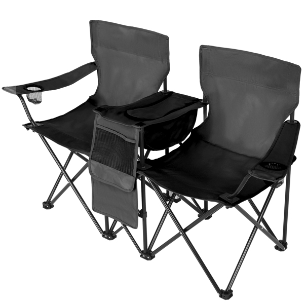 Portable Outdoor 2-Seat Folding Chair with Removable Sun Umbrella Black