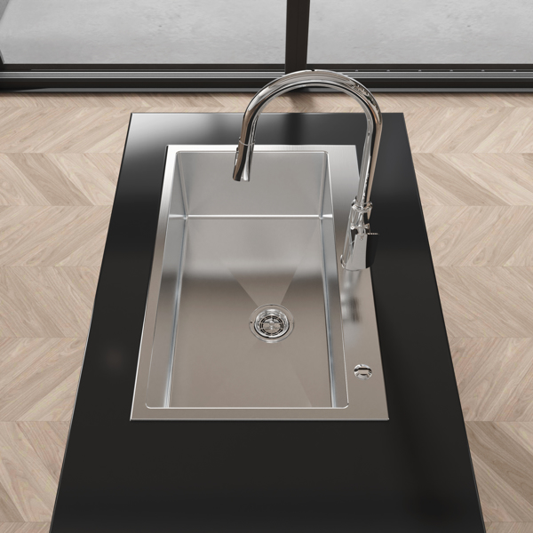 不锈钢厨房水槽，30“x19”单碗，拉丝镍超装手工水槽，带美国标准排水管和挂钩【周末无法发货，usps/fedex】-7