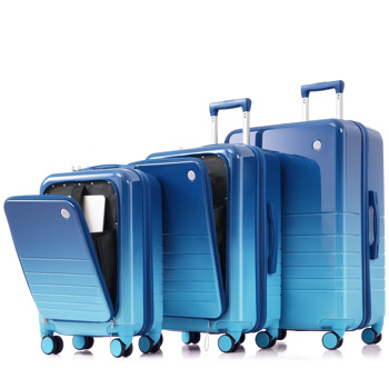 Luggage Set of 3, 20, 24, 28inch with USB Port, 20, 24inch with front opening design Airline Certified Carry on Luggage with Cup Holder, ABS+PC Hard Shell Luggage with Spinner Wheels, blue