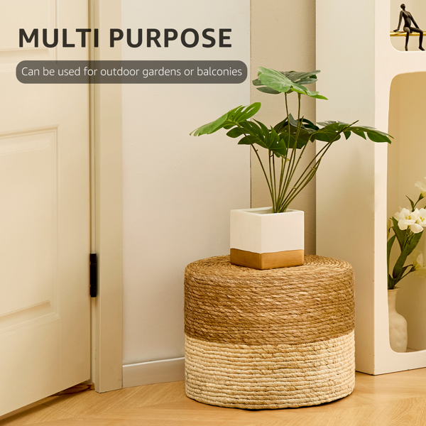 Round Pouf Ottoman, Natural Hand Knitted Footrest Poof, Rustic Lounge Pouffe, Boho Pous Foot Stool, Accent Table or Seat (Natural Cattail + White Corn Husk, 15.7 * 15.7 * 11.8)